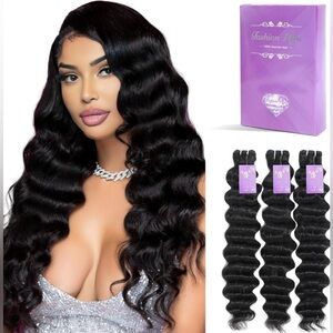 Natural Black Raw Human Hair Loose Deep Wave 14 16 18 Hair Extension Bundles